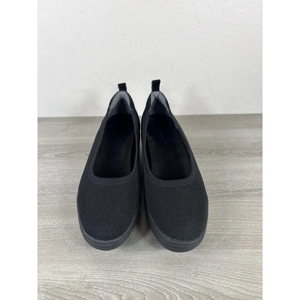 Vionic Jacey Knit Black Fabric Upper Slip-On Wedge Casual Comfort Shoes Sz 7.5